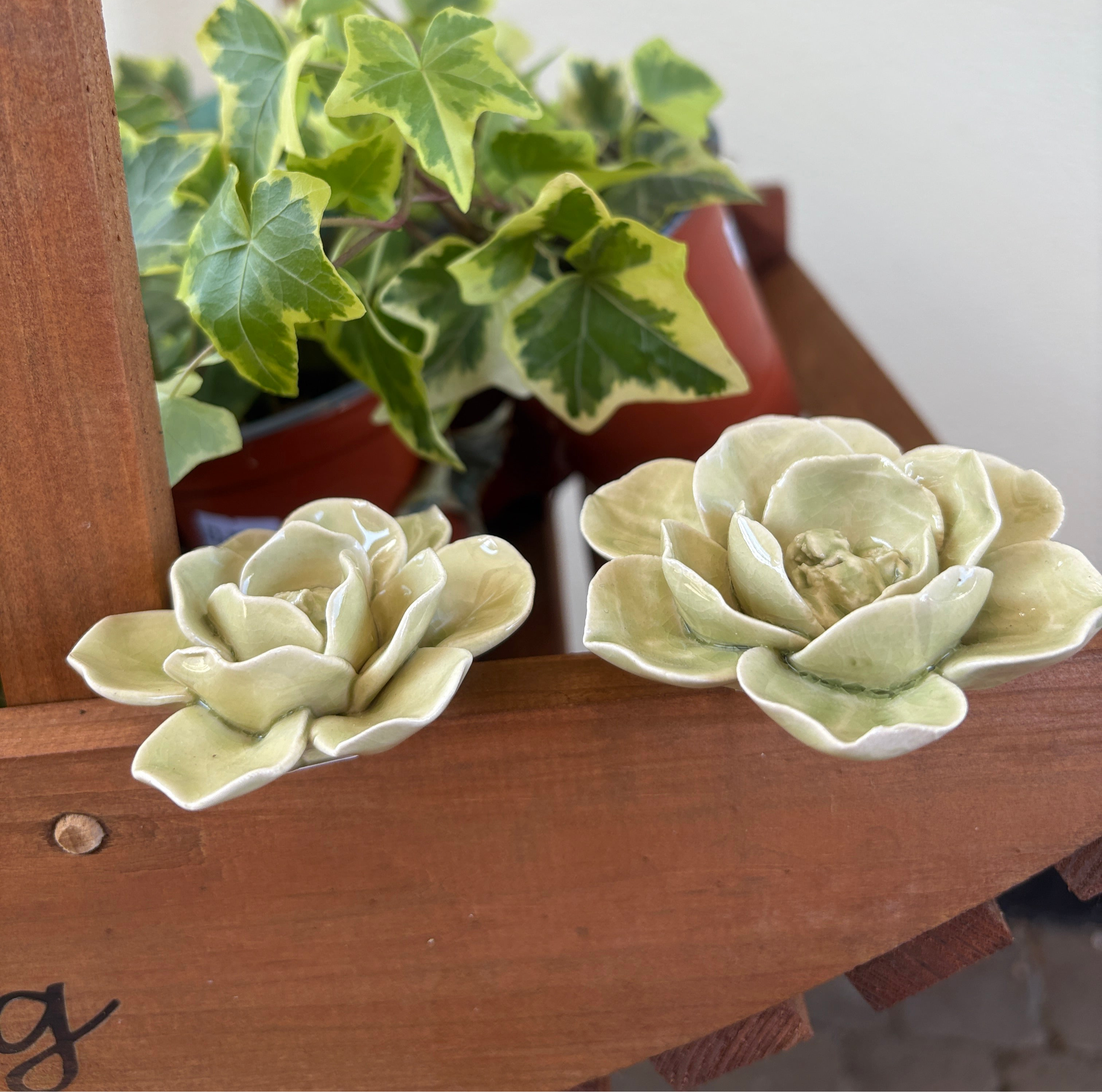 Green ceramic flowers