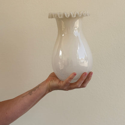 Opaque white fluted vase